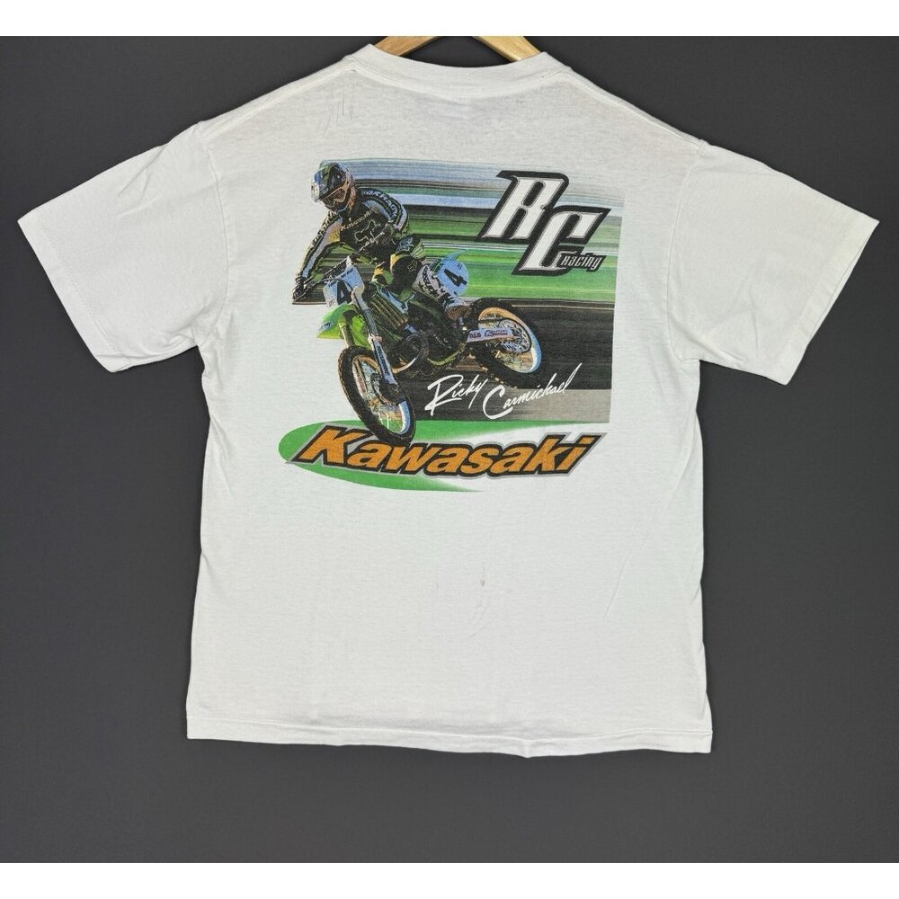 Vintage 90's Kawasaki Racing Ricky Carmichael Factory Effex White Shirt Promo